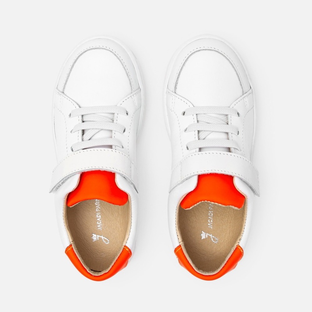 Jacadi Kids Sneakers in White and Vibrant Orange